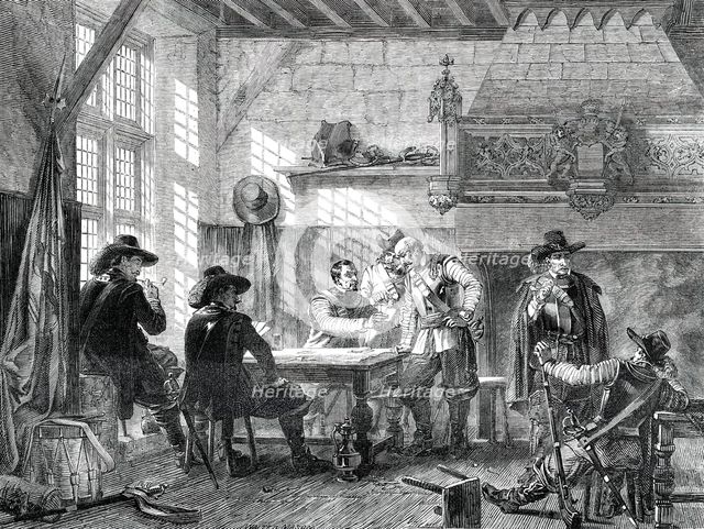 The Guard Room - painted by L. Haghe, 1850. Creator: Walter Mason.