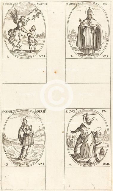 The Guardian Angel; St. Simplici; St. Cunegundes; St. Luci. Creator: Jacques Callot.