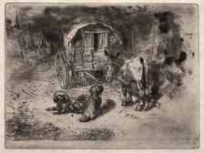 The Guardians of the House, or the Friends of the Saltimbanque, c. 1875. Creator: Félix Hilaire Buhot (French, 1847-1898)