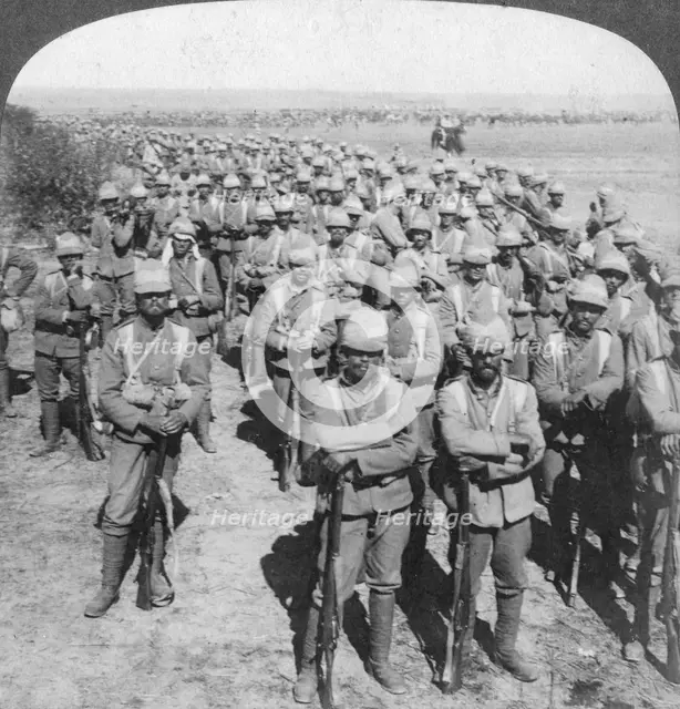 The Guards Brigade on the march to Kroonstadt, South Africa, Boer War, 1900.  Artist: Underwood & Underwood