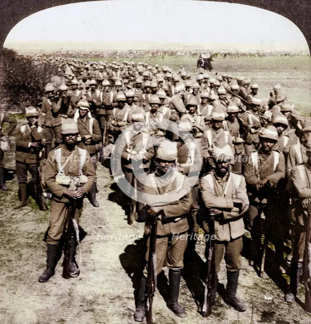 The Guards Brigade on the march to Kroonstadt, South Africa, Boer War, 1900.  Artist: Underwood & Underwood.