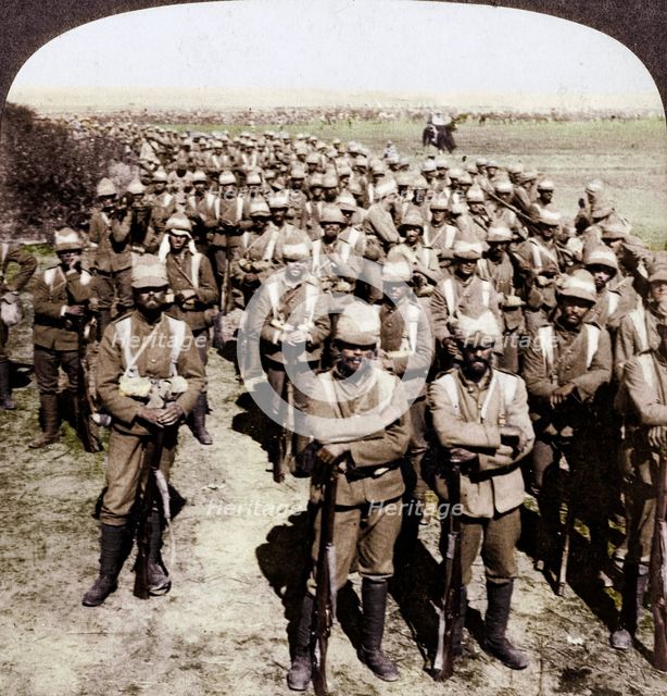The Guards Brigade on the march to Kroonstadt, South Africa, Boer War, 1900.  Artist: Underwood & Underwood.