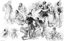 The Guards Burlesque, "Fra Diavolo," at the Theatre, Chelsea Barracks, 1890. Creator: P Naumann