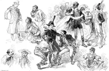 The Guards Burlesque, "Fra Diavolo," at the Theatre, Chelsea Barracks, 1890. Creator: P Naumann