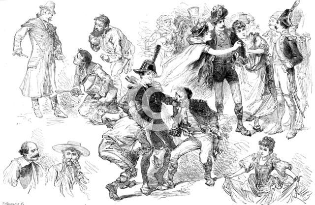 The Guards’ Burlesque, "Fra Diavolo," at the Theatre, Chelsea Barracks, 1890. Creator: P Naumann.