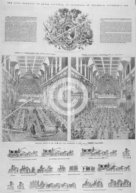 The Guildhall Civic Banquet for Queen Victoria held on 9 November 1837. Artist: Anon