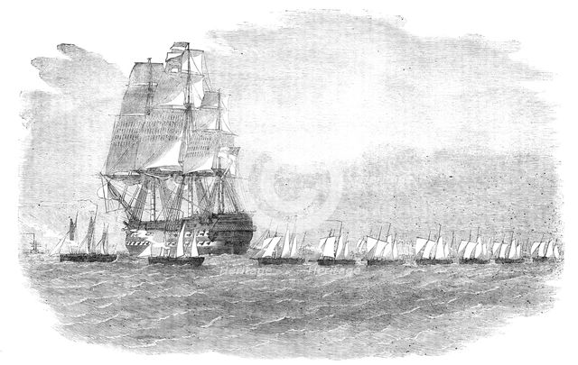 The Gun-Boat Flotilla off Portland - sketched by Lieutenant Montagu O'Reilly, 1856.  Creator: Unknown.