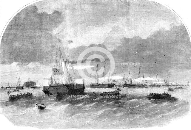 The Gun-Boat Flotilla, off Ryde, Isle of Wight, 1856.  Creator: Unknown.