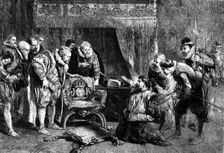 The Gunpowder Plot: Guy Fawkes being interrogated by James I. and his council in the King's..., 1861 Creator: Unknown
