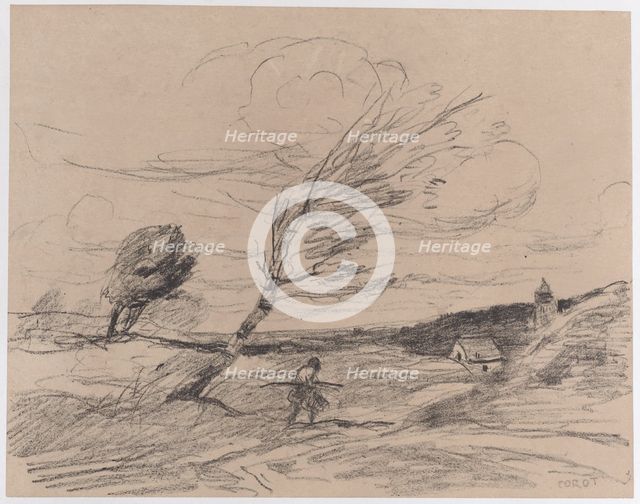 The Gust of Wind (Le Coup de Vent), 1871. Creator: Jean-Baptiste-Camille Corot.