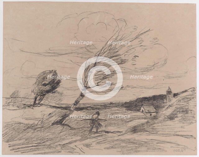 The Gust of Wind (Le Coup de Vent), 1871. Creator: Jean-Baptiste-Camille Corot.