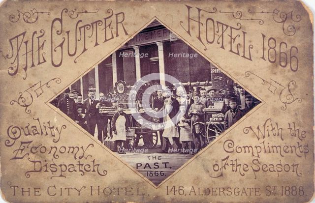 The Gutter Hotel, Aldersgate Street, City of London, 1866. Artist: Anon