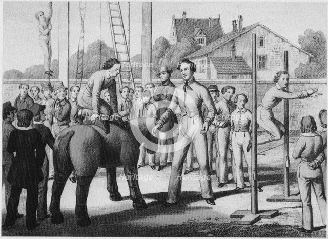 The gymnastics movement in Prussia, ca 1845. Artist: Anonymous