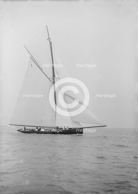 The gaff rigged cutter 'Bloodhound' sailing close-hauled, 1913. Creator: Kirk & Sons of Cowes.