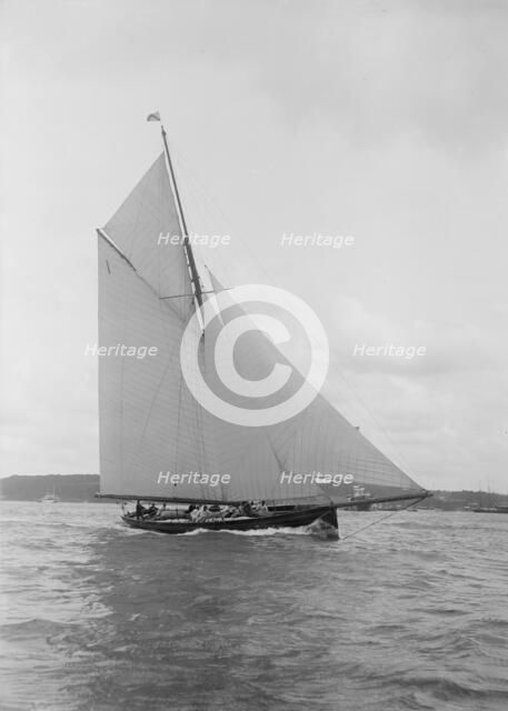 The gaff rigged cutter 'Bloodhound' sailing close-hauled, August 1912. Creator: Kirk & Sons of Cowes.