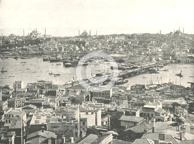 The Galata bridge across the Golden Horn, Constantinople, Ottoman Empire, 1895.   Creator: W & S Ltd.