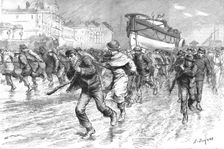 'The Gales on the South Coast - Dragging the Lifeboat from Brighton to Portslade 1891. Creator: G Durand