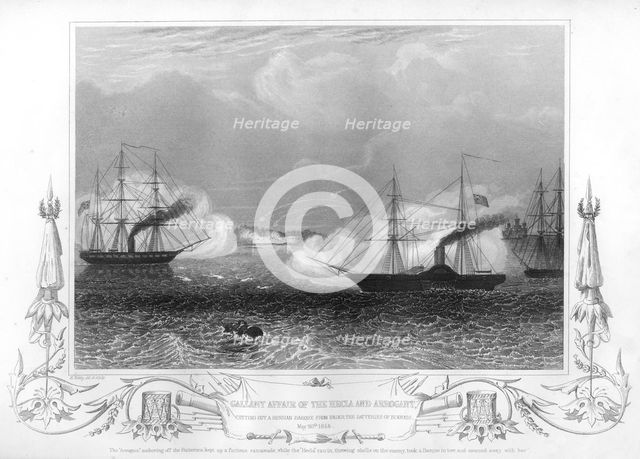 The gallant affair of the 'Hecla' and 'Arrogant', 1854 (1857).Artist: H Bibby