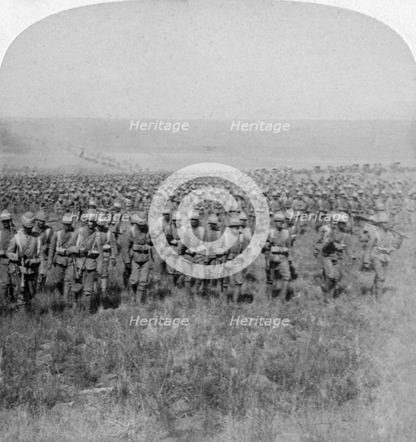 'The gallant Guards Brigade marching on Brandfort', Boer War, South Africa, 1901. Artist: Underwood & Underwood