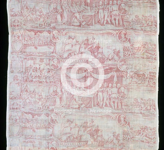 The Gallant Decatur and His Brave Tars Capturing the Algerine Admiral (Furnishing Fabric), c. 1820. Creator: Unknown.