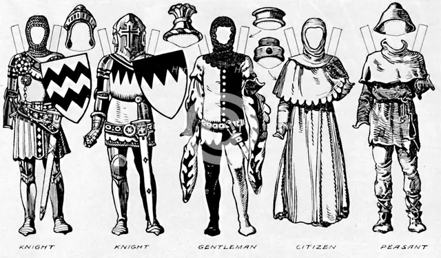 'The Gallery of Costume: Dresses Worn in the Last Years of Edward III's Reign', c1934. Artist: Unknown.