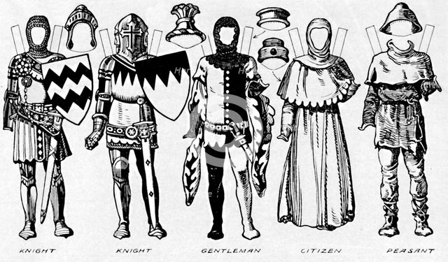 'The Gallery of Costume: Dresses Worn in the Last Years of Edward III's Reign', c1934. Artist: Unknown.