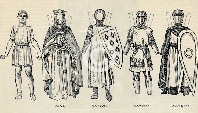 'The Gallery of British Costume: Types of Dress in Early Plantagenet Times', c1934. Artist: Unknown.