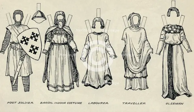 'The Gallery of British Costume: Types of Dress in Early Plantagenet Times', c1934. Artist: Unknown.