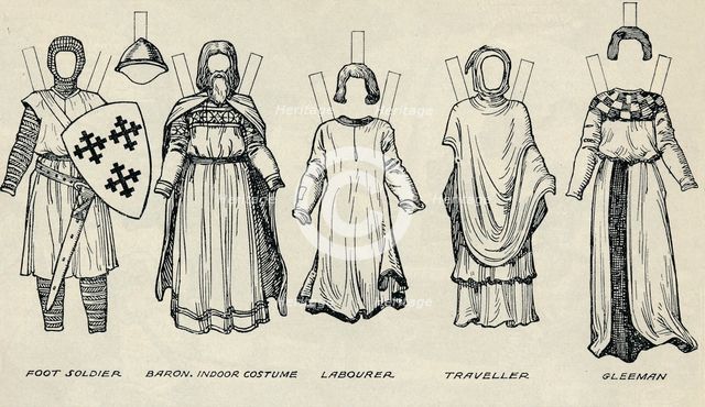 'The Gallery of British Costume: Types of Dress in Early Plantagenet Times', c1934. Artist: Unknown.