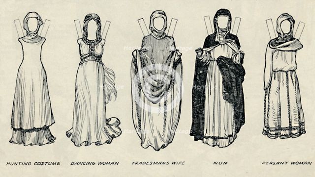 'The Gallery of British Costume: Types of Dress in Early Plantagenet Times', c1934. Artist: Unknown.