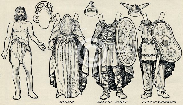 'The Gallery of Historic Costume: What The Britons and Romans Used To Wear', c1934. Artist: Unknown.