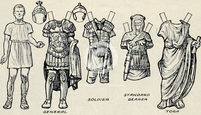 'The Gallery of Historic Costume: What The Britons and Romans Used To Wear', c1934. Artist: Unknown.