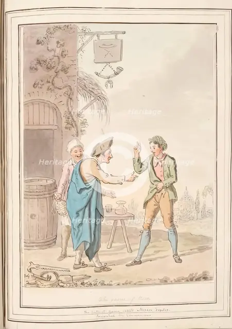 The Game of Moro, leaf from 'A Collection of Dresses by David Allan Mostly from Nature', 1776. Creator: David Allan.