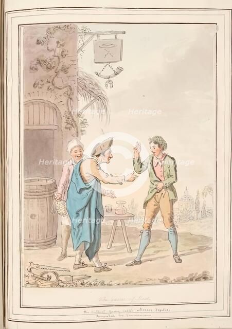 The Game of Moro, leaf from 'A Collection of Dresses by David Allan Mostly from Nature', 1776. Creator: David Allan.