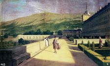 The Garden of the monks in the Monastery of San Lorenzo del Escorial oil on canvas by Miguel …