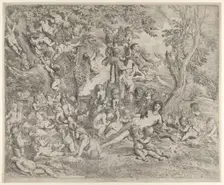 The Garden of Venus who reclines in the centre before a herm of Pan and surrounded ..., ca. 1631-37. Creator: Pietro Testa