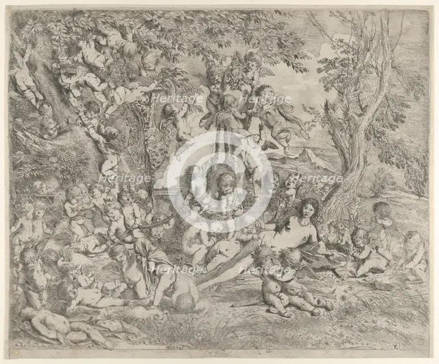 The Garden of Venus who reclines in the centre before a herm of Pan and surrounded ..., ca. 1631-37. Creator: Pietro Testa.