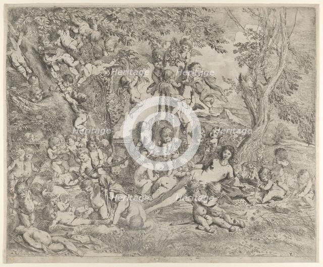 The Garden of Venus who reclines in the centre before a herm of Pan and surrounded ..., ca. 1631-37. Creator: Pietro Testa.