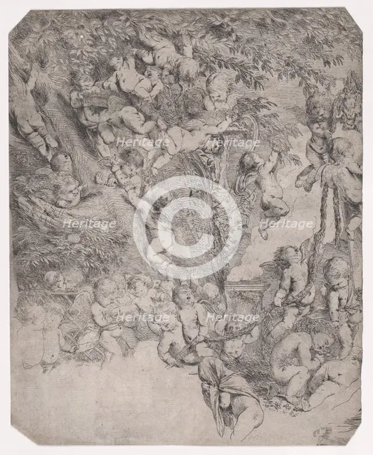 The garden of Venus, proof impression of upper left corner, ca. 1631-37. Creator: Pietro Testa.