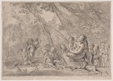 The garden of charity, woman representing Charity at right surrounded by children, ..., ca. 1631-37. Creator: Pietro Testa