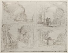 The Garden of Pericles; The Painter's Lane; Scrawl; The Large Woodcutter…, printed in 1921. Creator: Jean Baptiste Camille Corot (French, 1796-1875)
