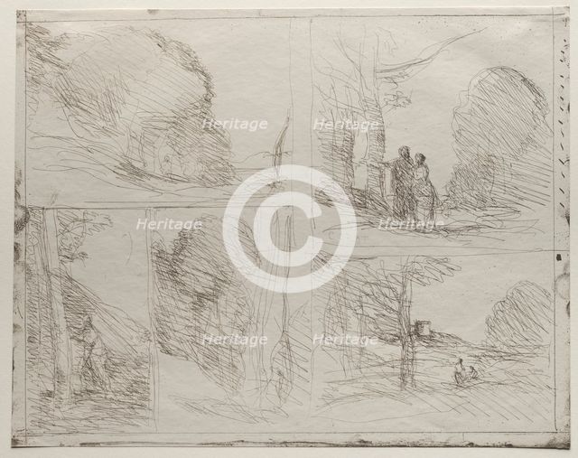 The Garden of Pericles; The Painter's Lane; Scrawl; The Large Woodcutter…, printed in 1921. Creator: Jean Baptiste Camille Corot (French, 1796-1875).