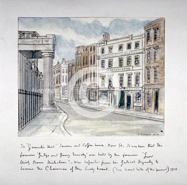 The Garrick's Head Tavern, Bow Street, Westminster, London, 1870. Artist: F Herbert