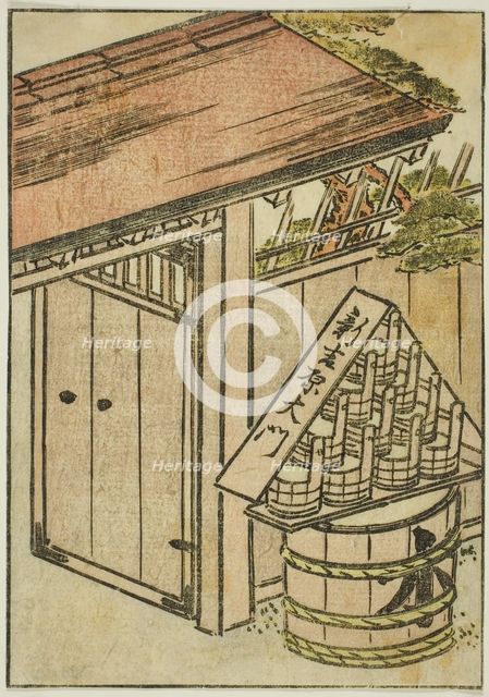 The Gate of the New Yoshiwara, frontispiece from the third volume of "Mirror of Beautiful..., 1776. Creator: Shunsho.