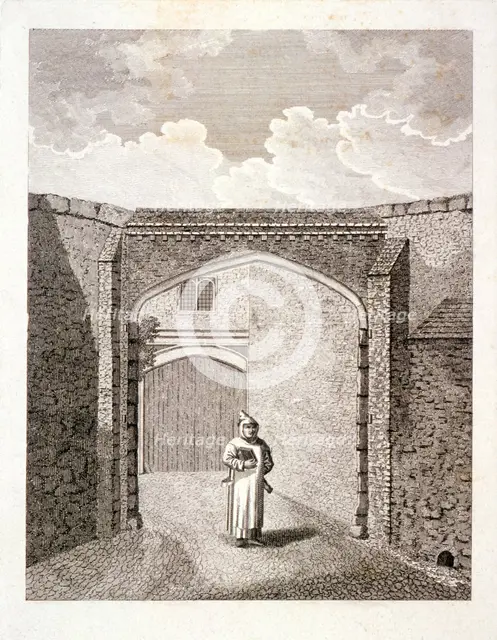 The gateway at Charterhouse, Finsbury, London, c1800. Artist: John Barlow