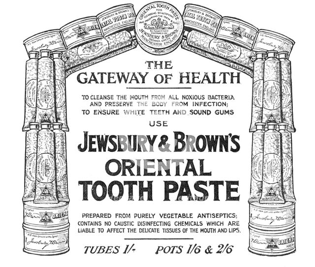 The Gateway of Health - use Jewsbury & Brown's Oriental Tooth Paste, 1909. Creator: Unknown.