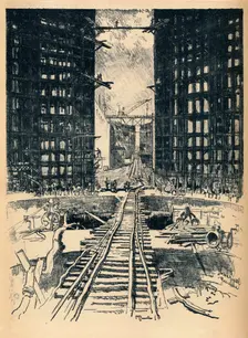 The Gates of Pedro Miguel Lock 1912. Artist: Joseph Pennell