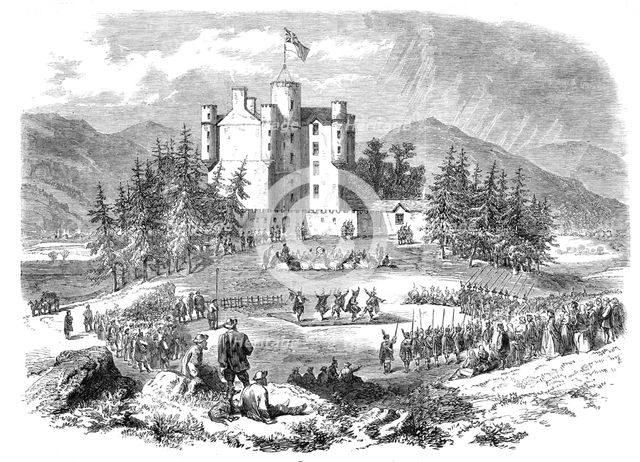 The Gathering of the Highland Clans at Braemar Castle, in the presence of the Prince and..., 1864. Creator: Unknown.