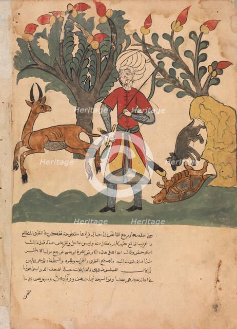 The Gazelle Lures the Hunter Away While the Mouse Frees the Bound Tortoise..., 18th century. Creator: Unknown.