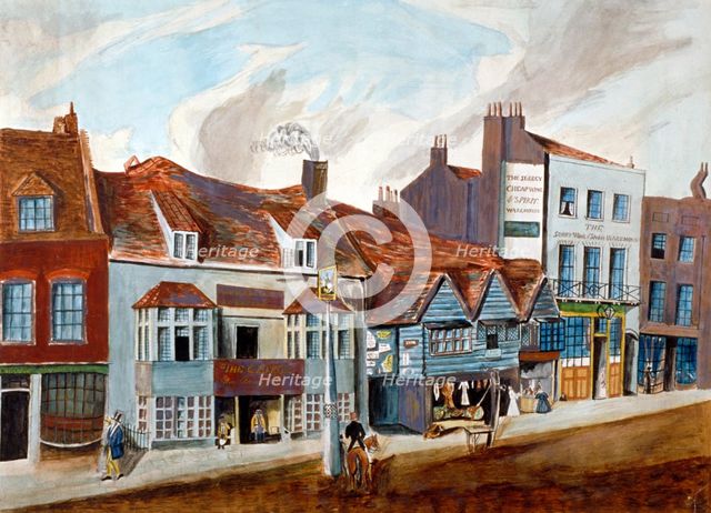 The George Tavern and shop fronts, Newington Butts, Southwark, London, c1825.             Artist: Anon